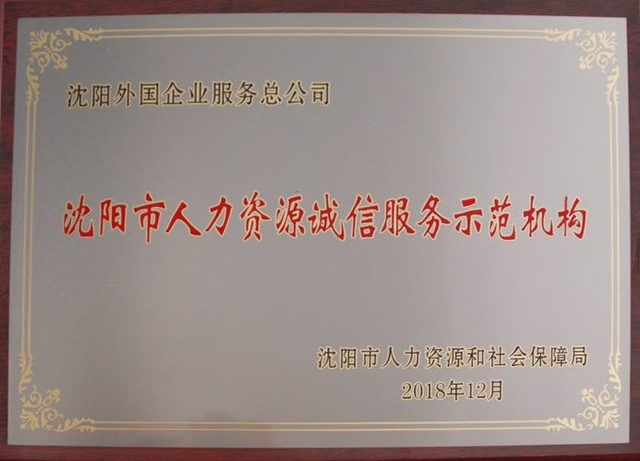 沈陽市人力資源誠信服務(wù)示范機(jī)構(gòu)